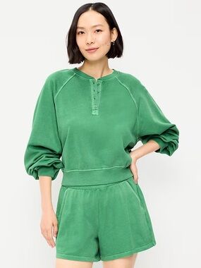 Old Navy SoComfy Light Green Henley Oversized Pullover Sweatshirt